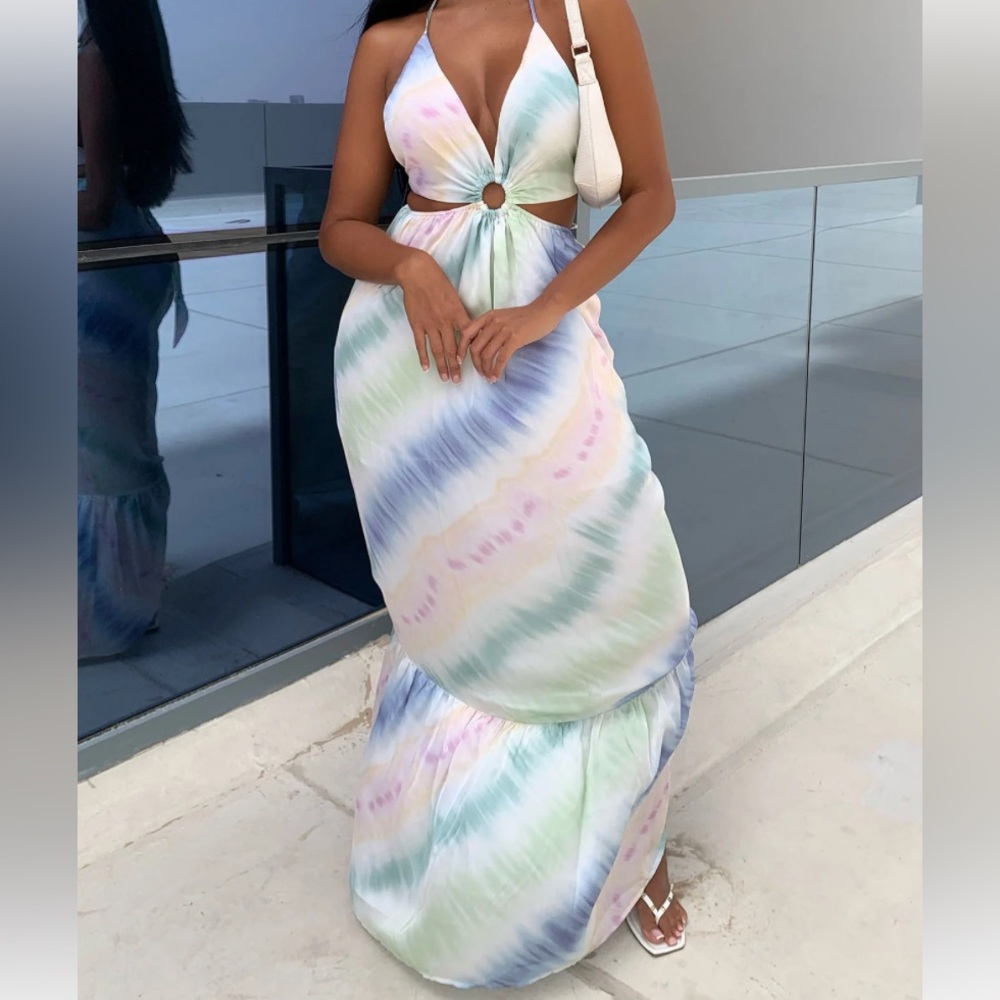 Rainbow Silk Maxi Dress